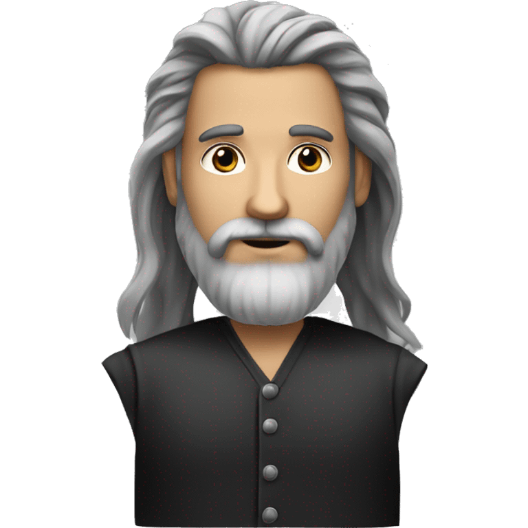 Homme long cheveux noir longue barbe noir et grise emoji