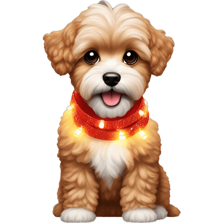 Red maltipoo with Christmas lights decorated around its neck emoji