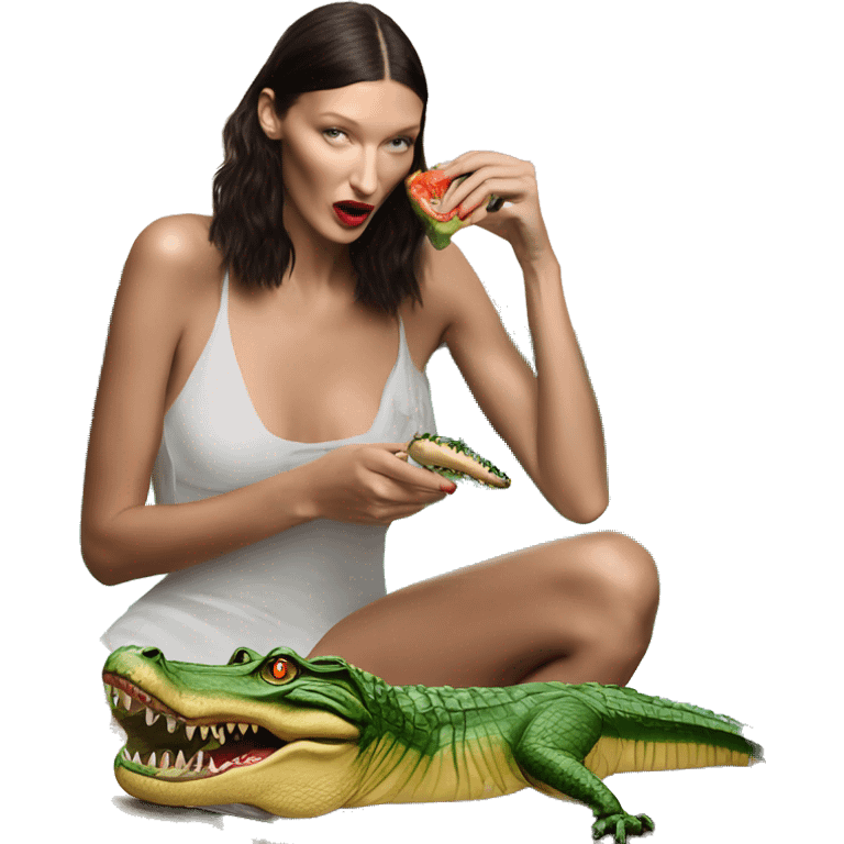 Bella Hadid eating a crocodile  emoji