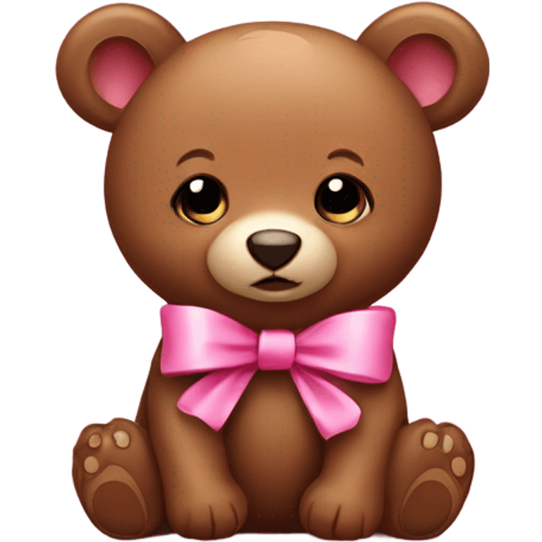 Cute little brown baby bear with pink bow emoji