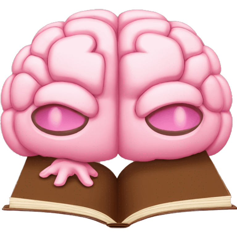 A pink brain reading a brown book emoji