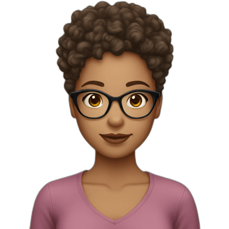 Cute mixed woman with curly brown hair and hazel eyes with glasses  emoji