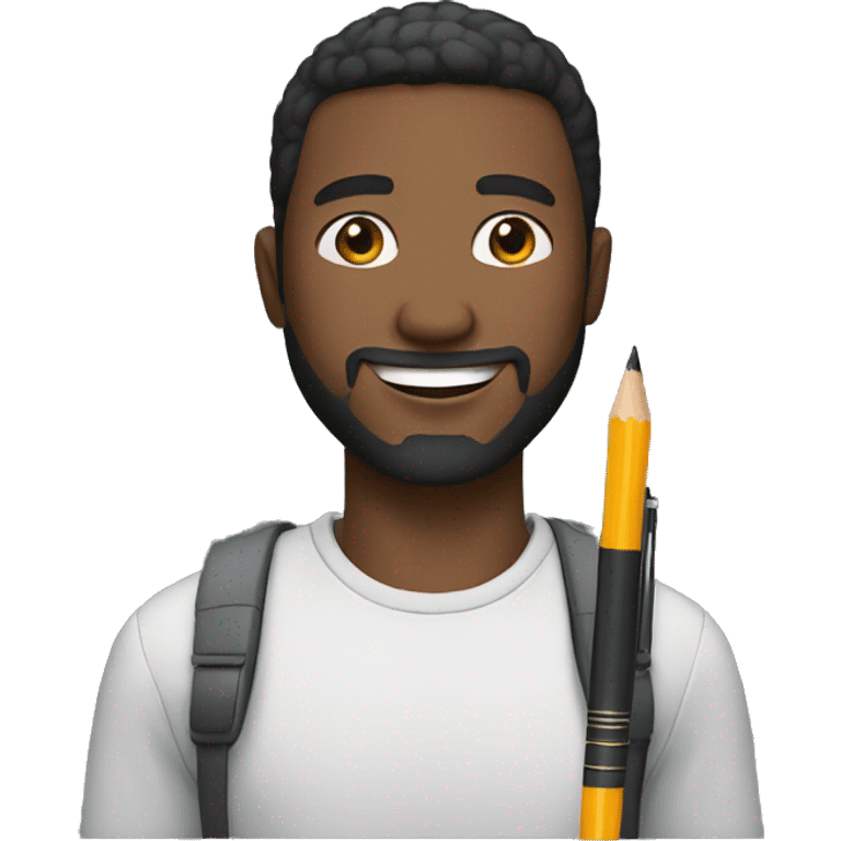 smiling black man with short hair and short beard with a pencil on his hand emoji