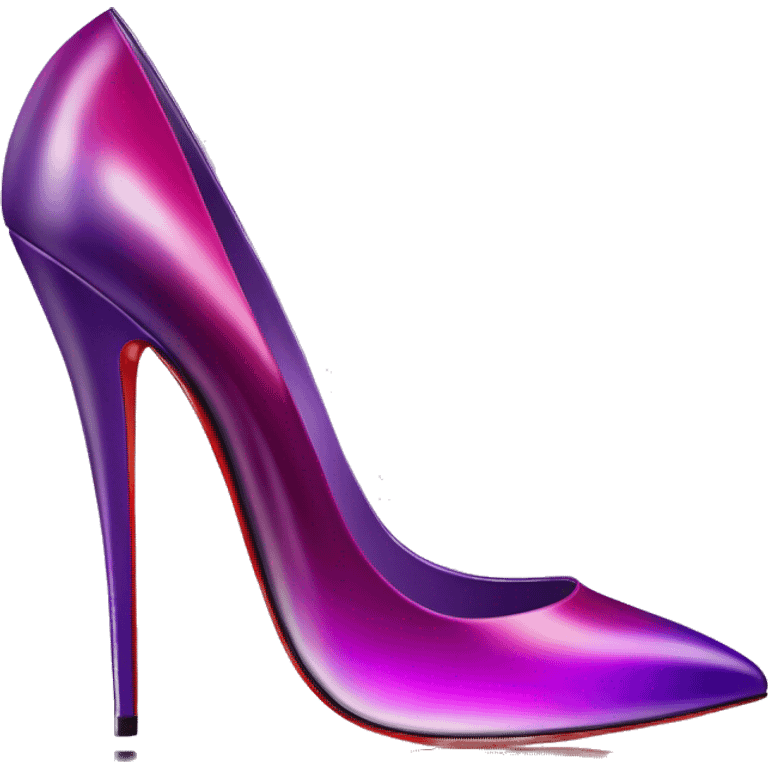 Realistic isolated side view of a pair of metallic magenta to purple ombre Louboutin stiletto shoes. emoji