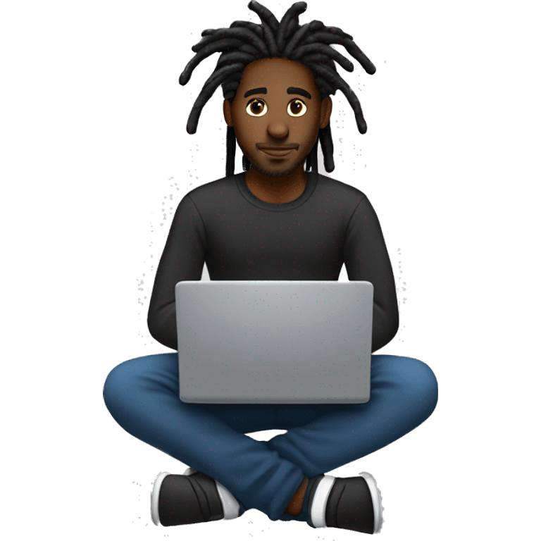 Black-guy-with-dreads-wearing-black-trackstuit-sitting-down-on-chair facing-foward-focused-on-laptop-computer- emoji