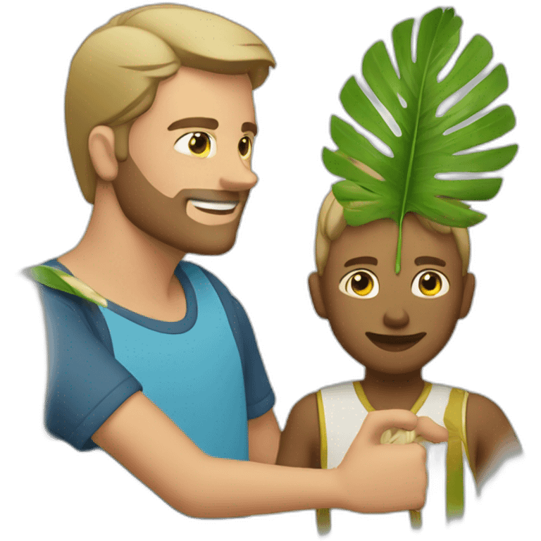 fanning a man with palm leaves emoji