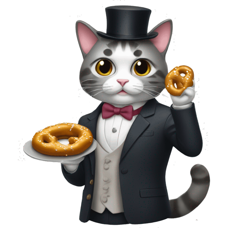 dapper secret agent cat eating pretzel emoji