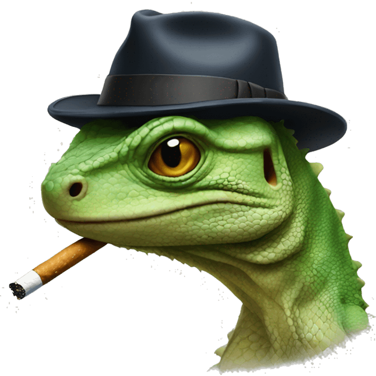 Lizard wearing a fedora smoking a cigarette  emoji