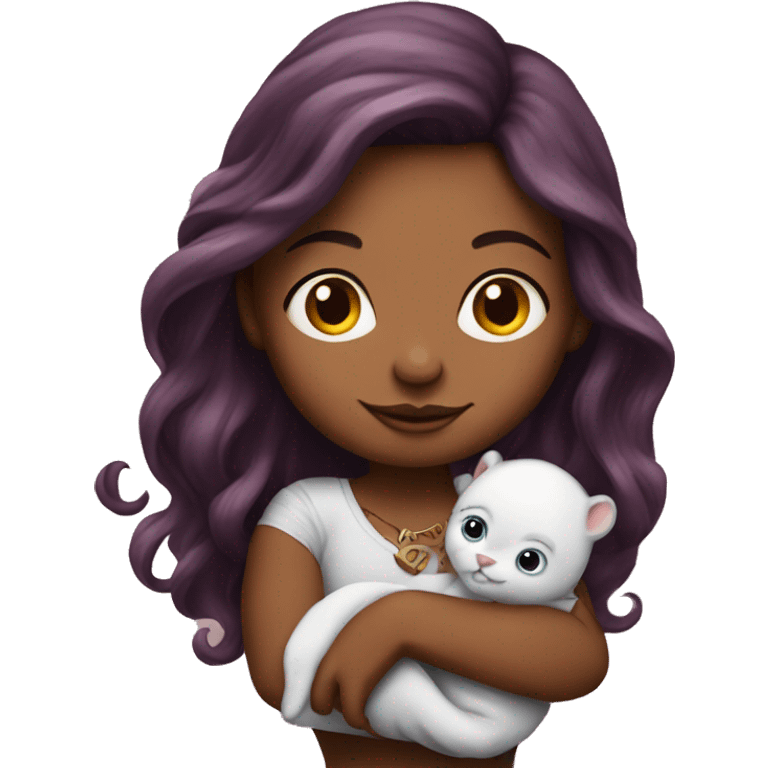 Beautiful tattooed burgundy long haired woman holding a baby emoji