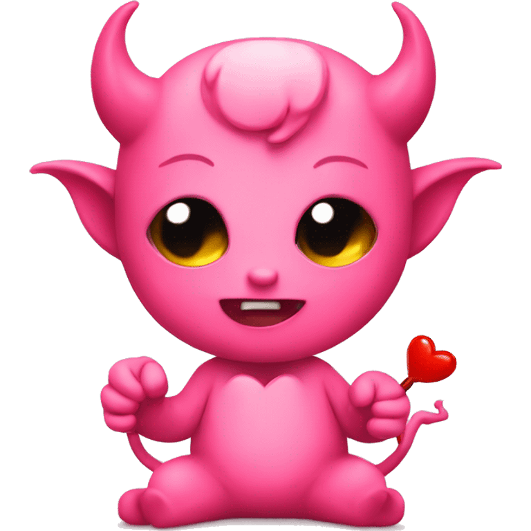 cute pink devil with lovely heart emoji