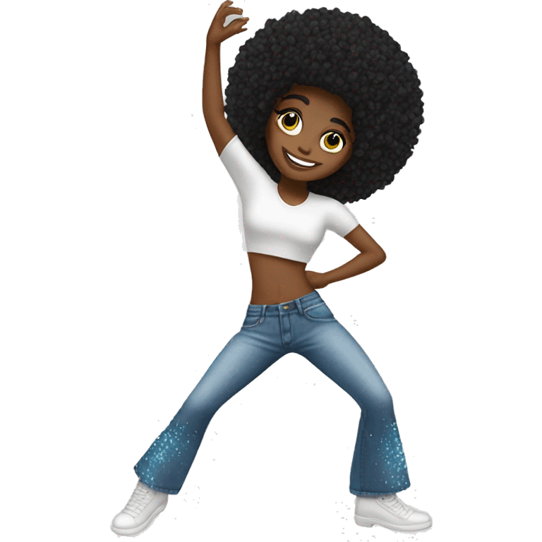 white Dancer with sparkles and low rise flare jeans emoji