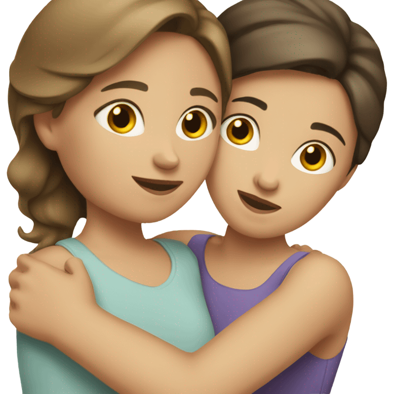 White mom and brunette daughter hugging emoji