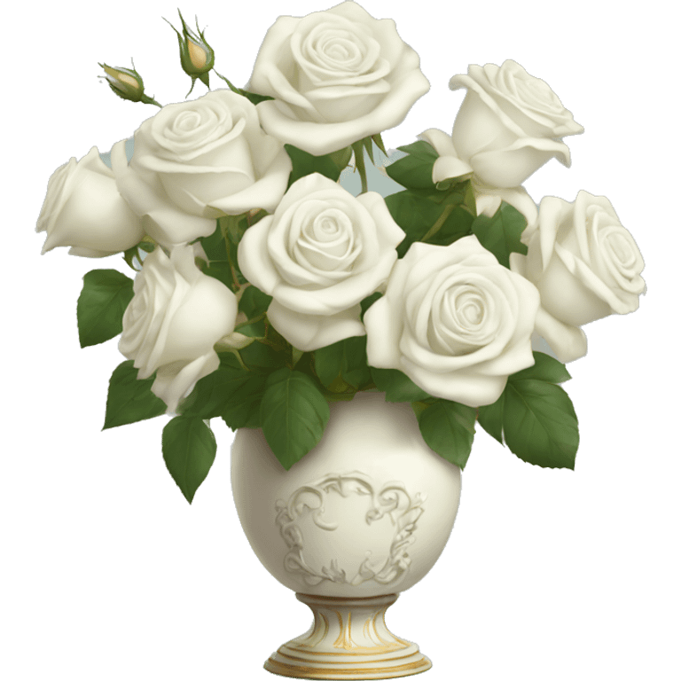 white roses in roccoco vase emoji