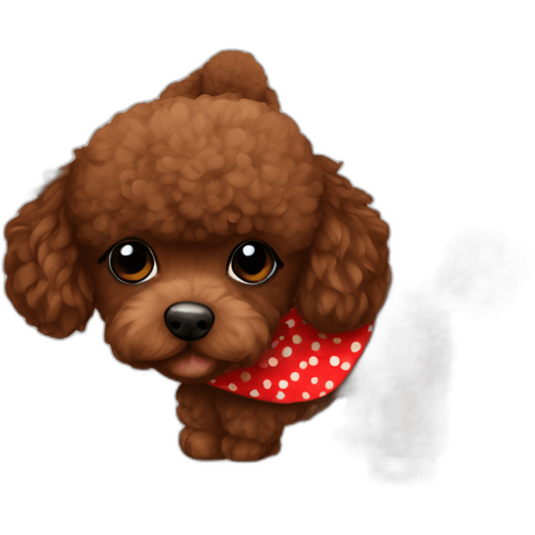 Dark brown toy poodle with red bandanq emoji