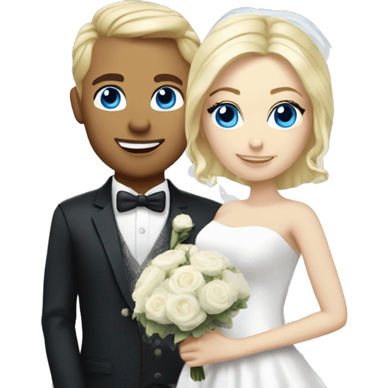 bride blue eyes and blonde hair, groom white skin  emoji