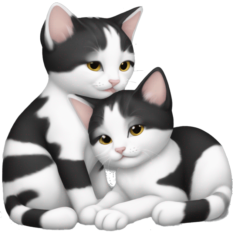 Black and white, and white tabby kittens are hugging emoji