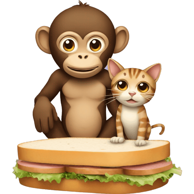 Monkey and a cat with sandwich  emoji