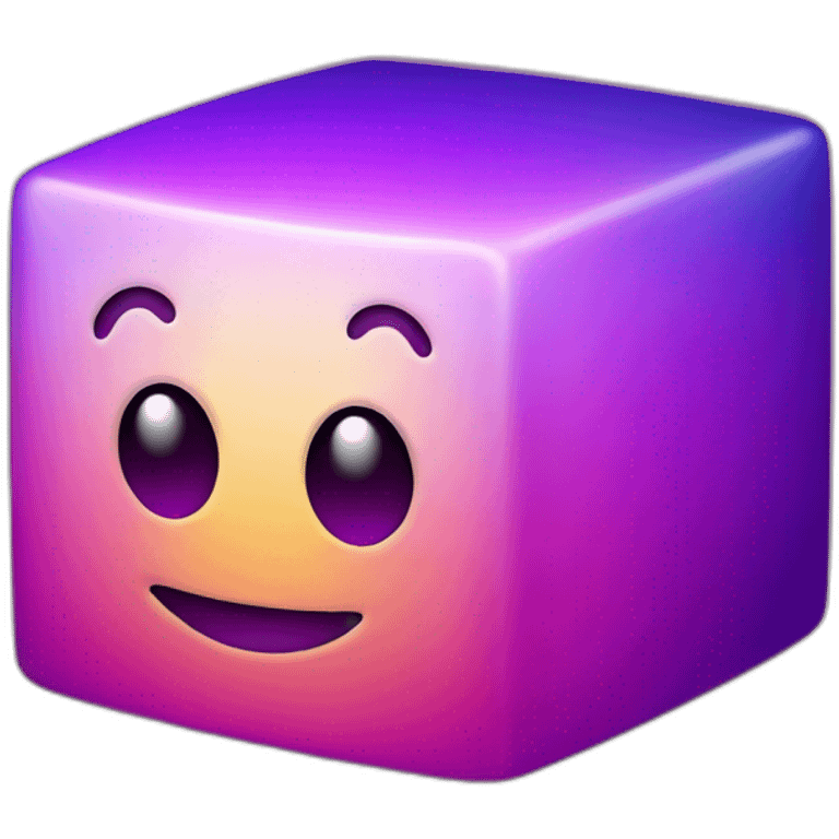 purple gradient smiling cube with 2 hands on its side and 2 legs below with a hat emoji