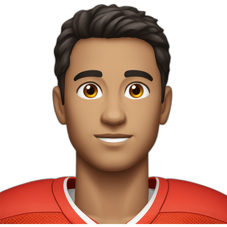 a young man with no beard and very short dark hair and brown eyes in a red ferrari jersey emoji