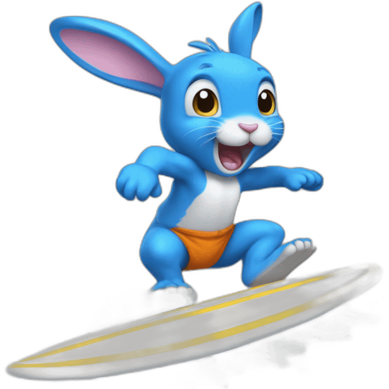 Blue bunny rabbit surfing emoji