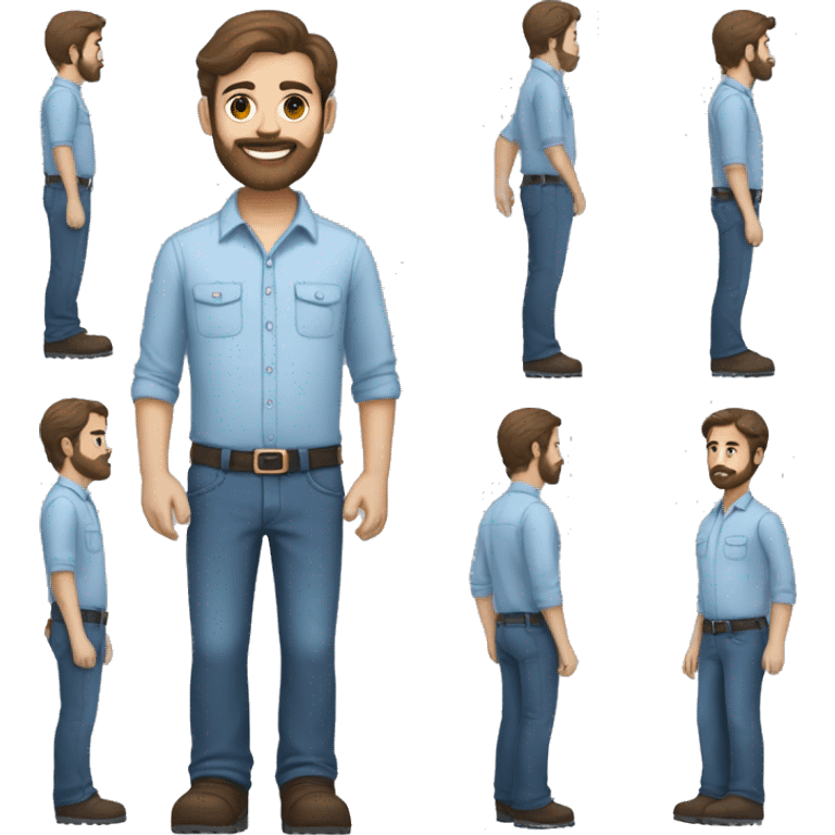 Mid white engineer wearing light blue blouse and black jeans and brown safety shoes and white helmet and he has a dark-hair beard emoji