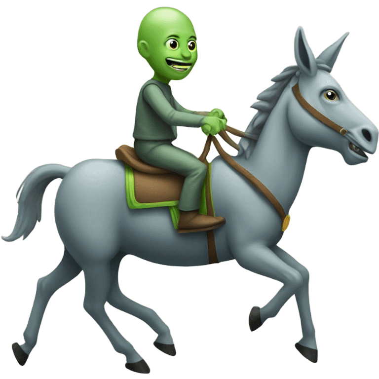 Gray alien riding a green donkey emoji