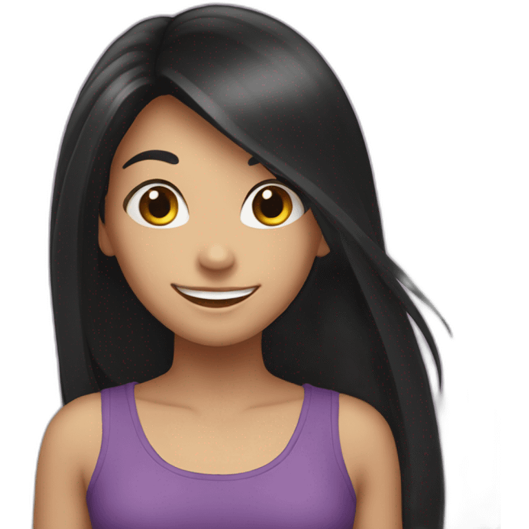 a happy girl with black long hair emoji