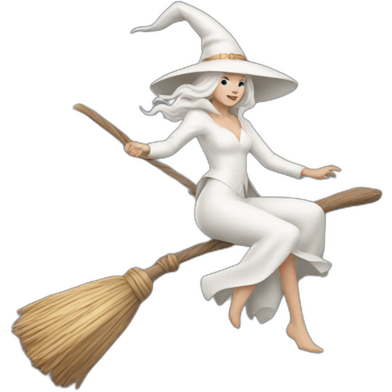 sexy white witch flying on a broom emoji