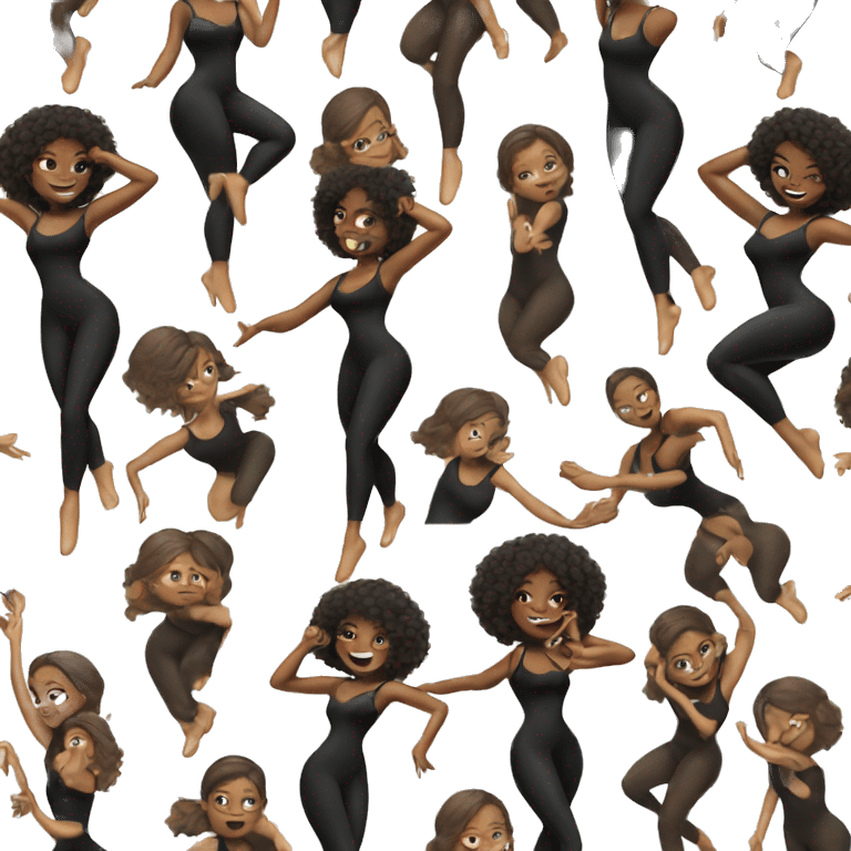 Dancing Black girl in black bodysuit with hourglass body shape. emoji