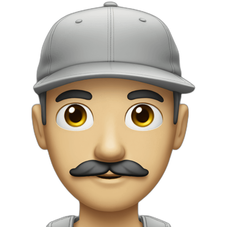 Skinhead in five-panel cap, with mustache, grey eyes emoji