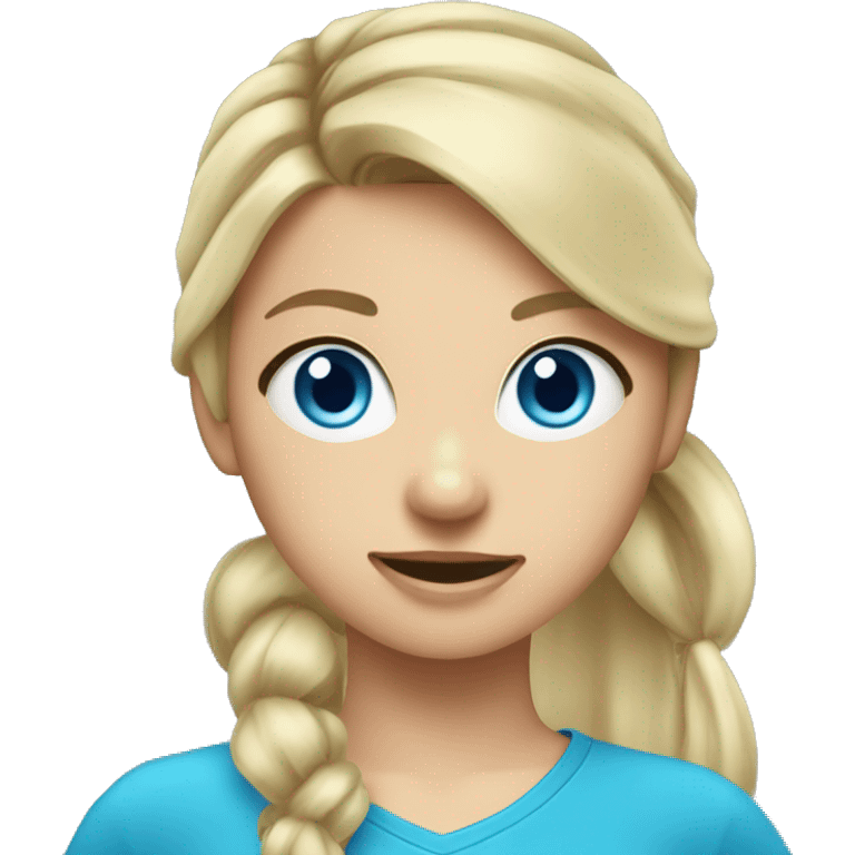 Blond Girl, ponytail with some loose hairs around Face, with Blue eyes Holding a Nikon Camera  emoji