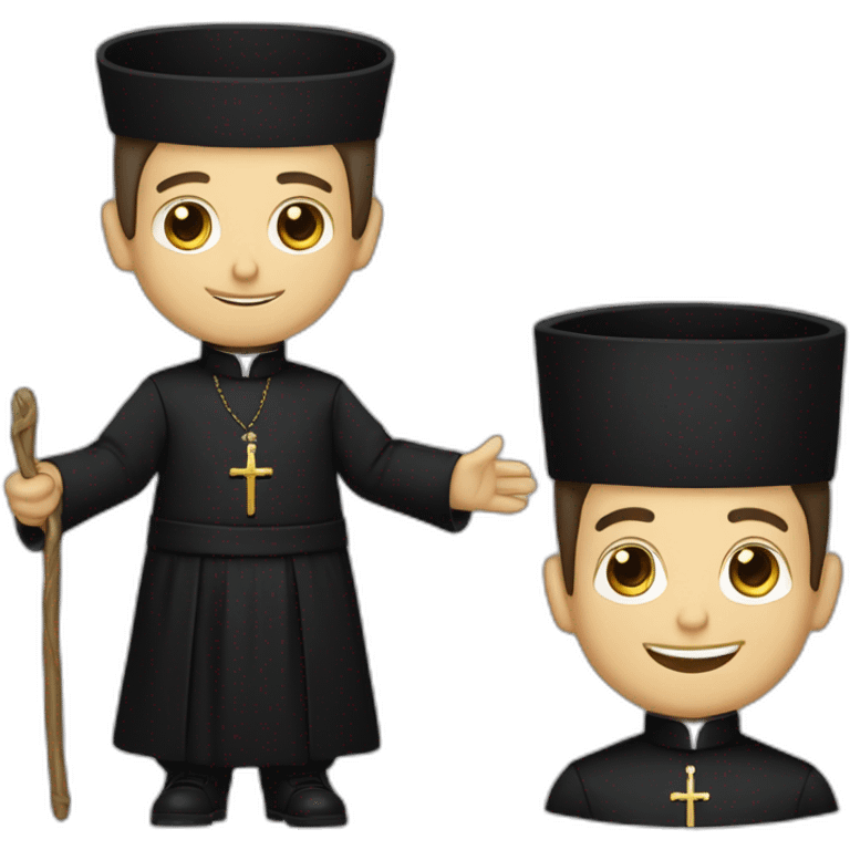 Don Bosco in a black priest suit using a sacerdotal biretta emoji