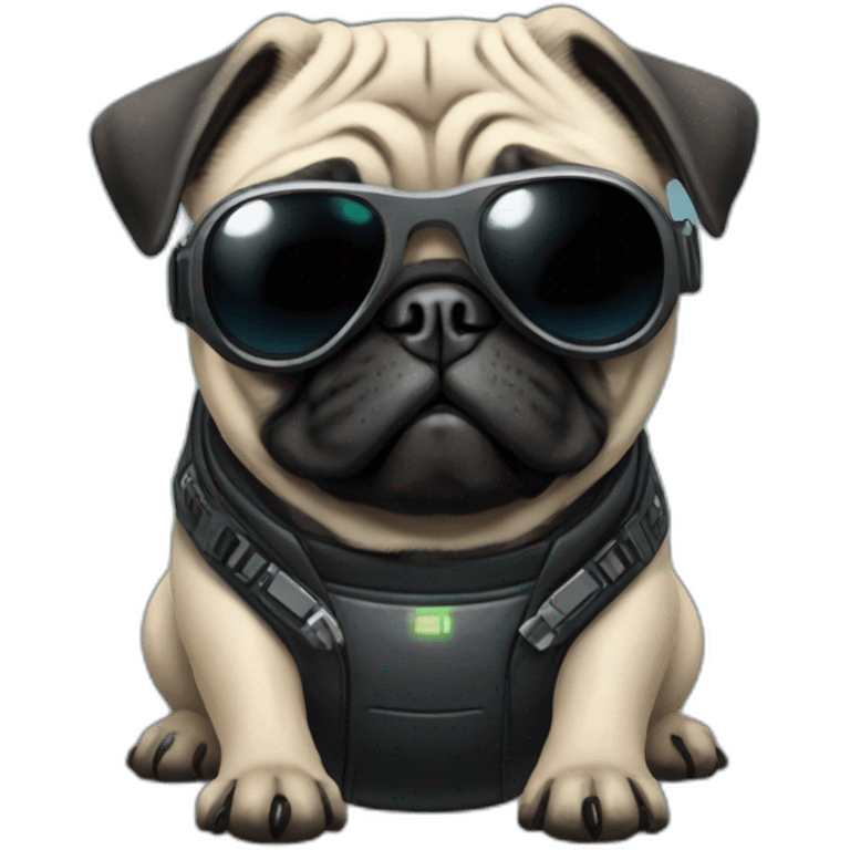 pug with black sunglasses and wearing a cyberpunk suit emoji