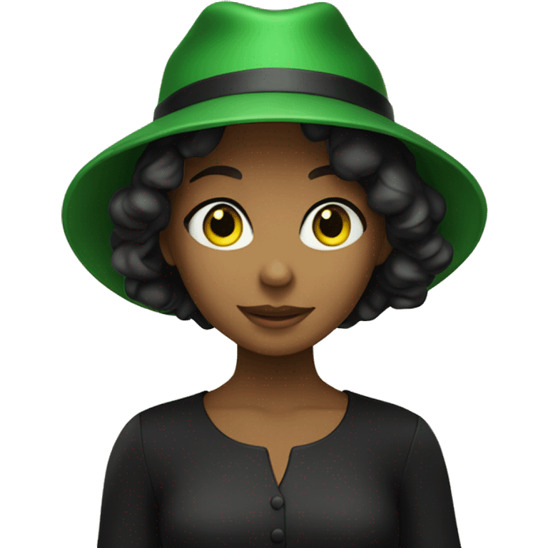 girl in black dress doorway with green hat emoji