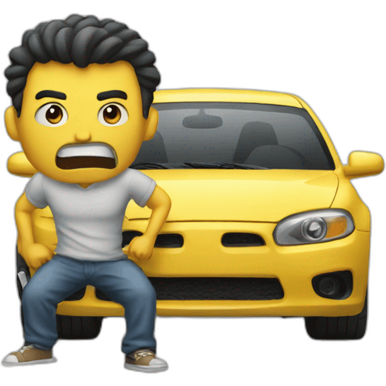 angry man - next to a car without wheels emoji