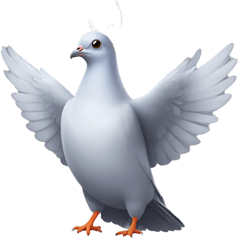 A pigeon wearing a halo emoji