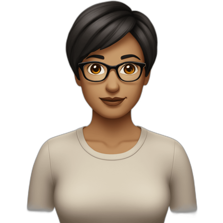 42 year old women bob haircut dark brown hair brown eyes glasses black eyebrows emoji