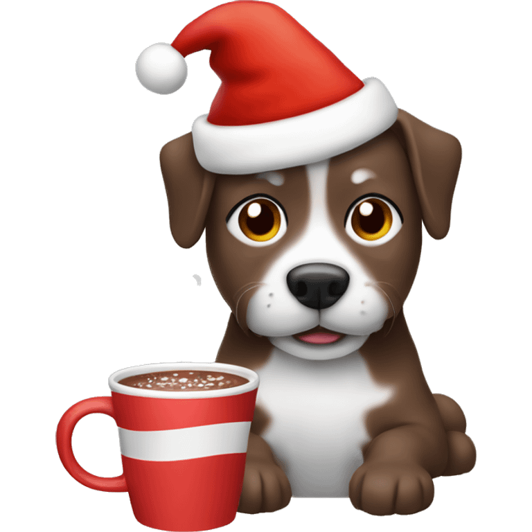 Dog wearing a Santa hat, drinking hot cocoa ￼ emoji