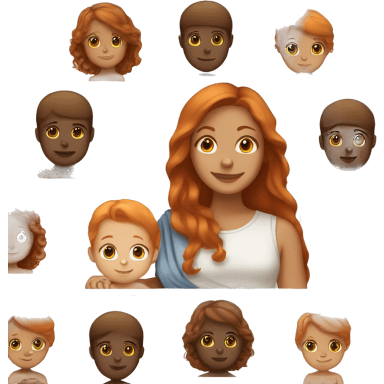 Tan Girl with long orange hair holding a brown haired baby boy emoji