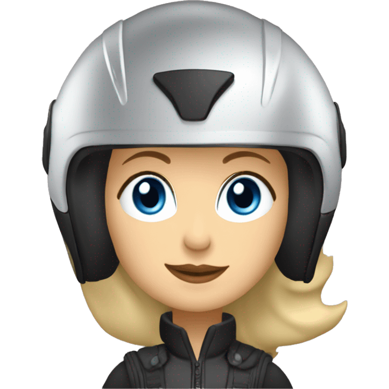 european blond lady, 50 years, blue eyes, riding bmw gs 700, wearing helmet emoji