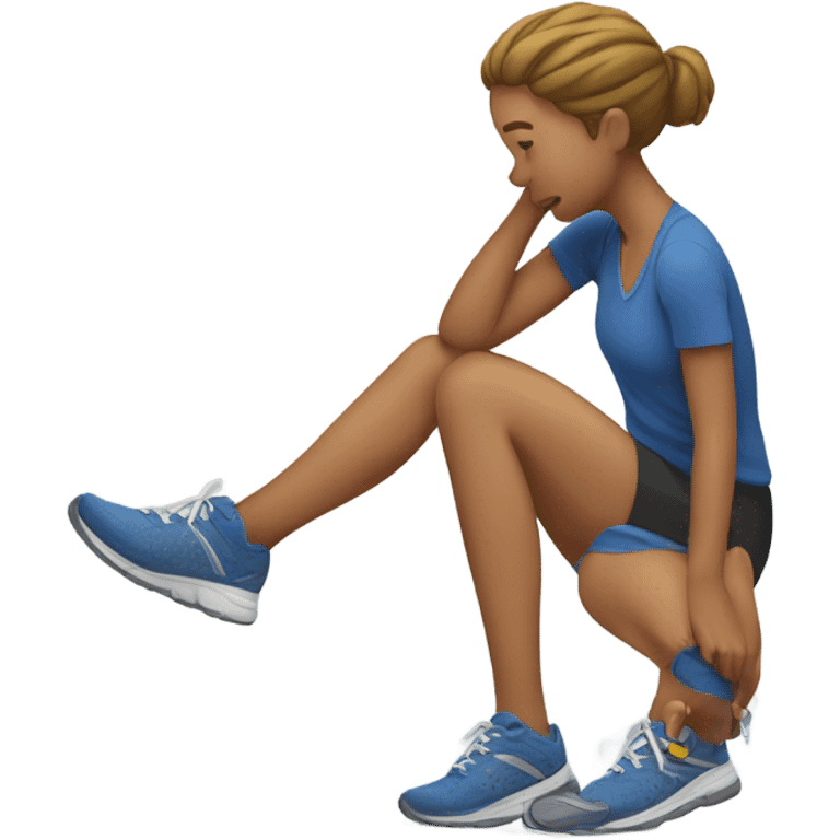 Exhausted runner putting on shoes.  emoji