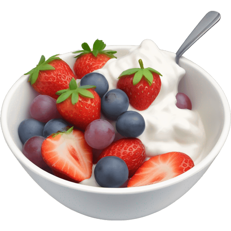 fruit yogurt bowl with strawberries and grapes emoji