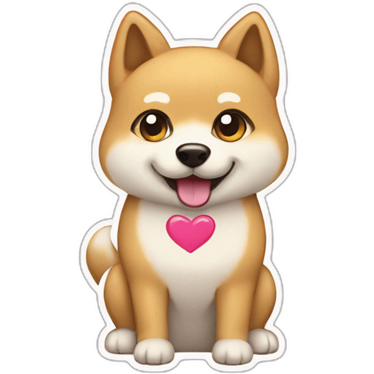 a cute doge with hearts replace the eyes holding a sign with "SUPERCHATTONE!", sticker style emoji