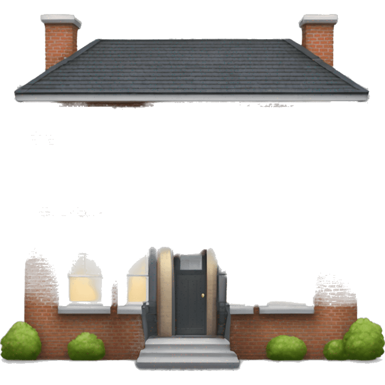 two floors brick house with dark grey windows and grey flat roof emoji