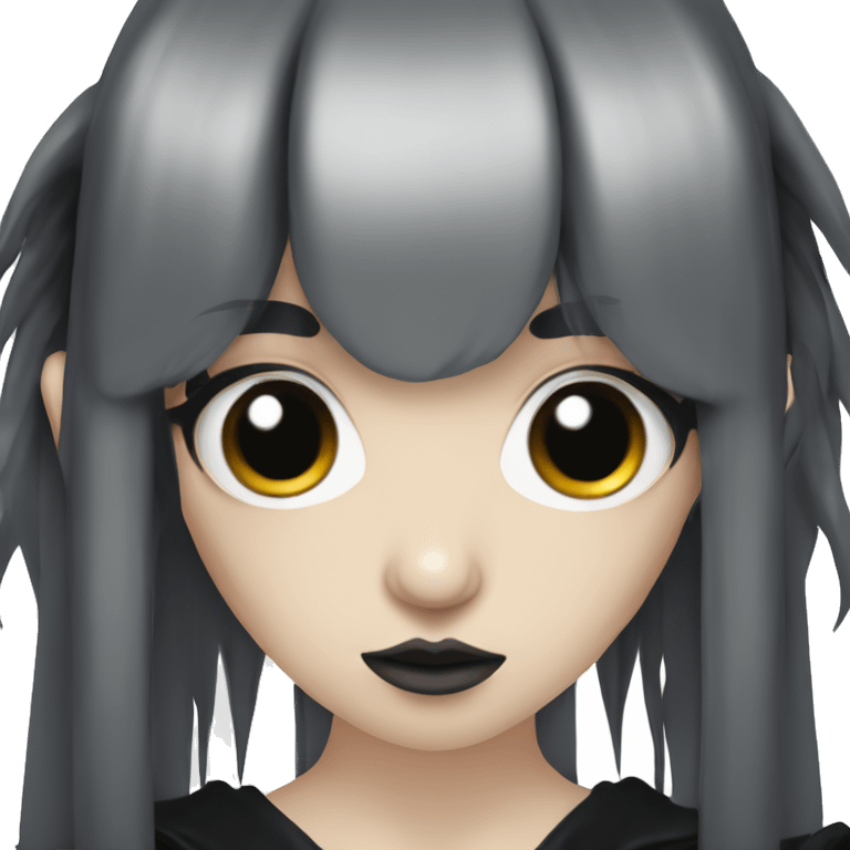 Goth elf with black hair and bangs with nose, lip and ear piercings  emoji