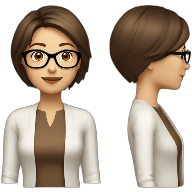 42 year old women bob haircut brown hair brown glasses emoji