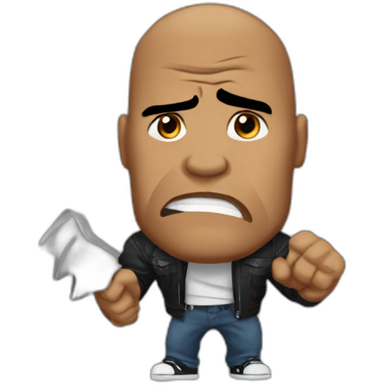 The rock with angry face while holding up a stop sign emoji