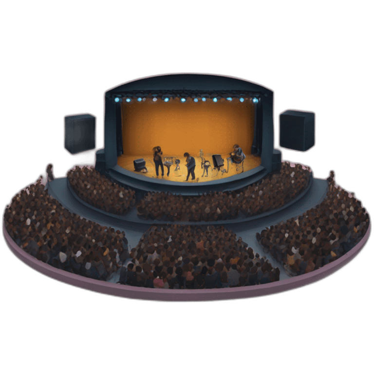 Concert of rap music with a stage and an audience emoji