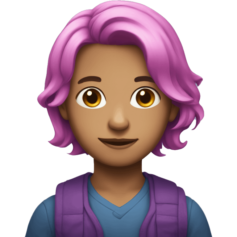 young boy with shoulder length pink, blue, and purple hair  emoji