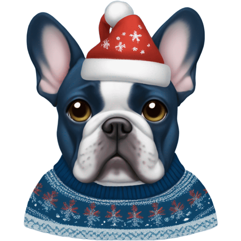 Blue French bulldog Christmas sweater  emoji